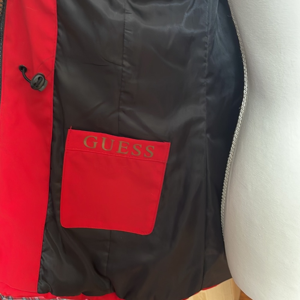 GUESS: Red Winter Parka with Faux Fur Detachable Hood, Size Small - Picture 4 of 10